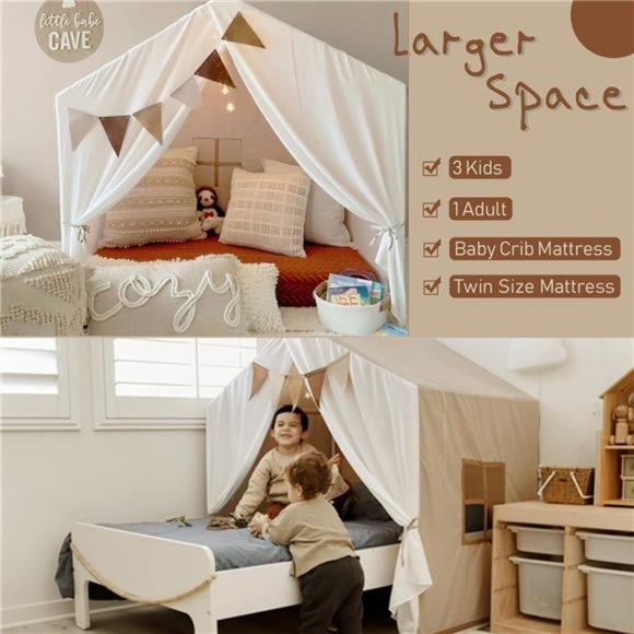 Large Kids Tent, Play Tent with Banner, Light and Padded Mat, 52" x 35" x 51" - Picture 2 of 6